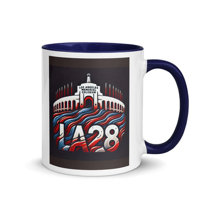 Patriotic LA28 Logo with Los Angeles Memorial Coliseum Outline Color Mug
