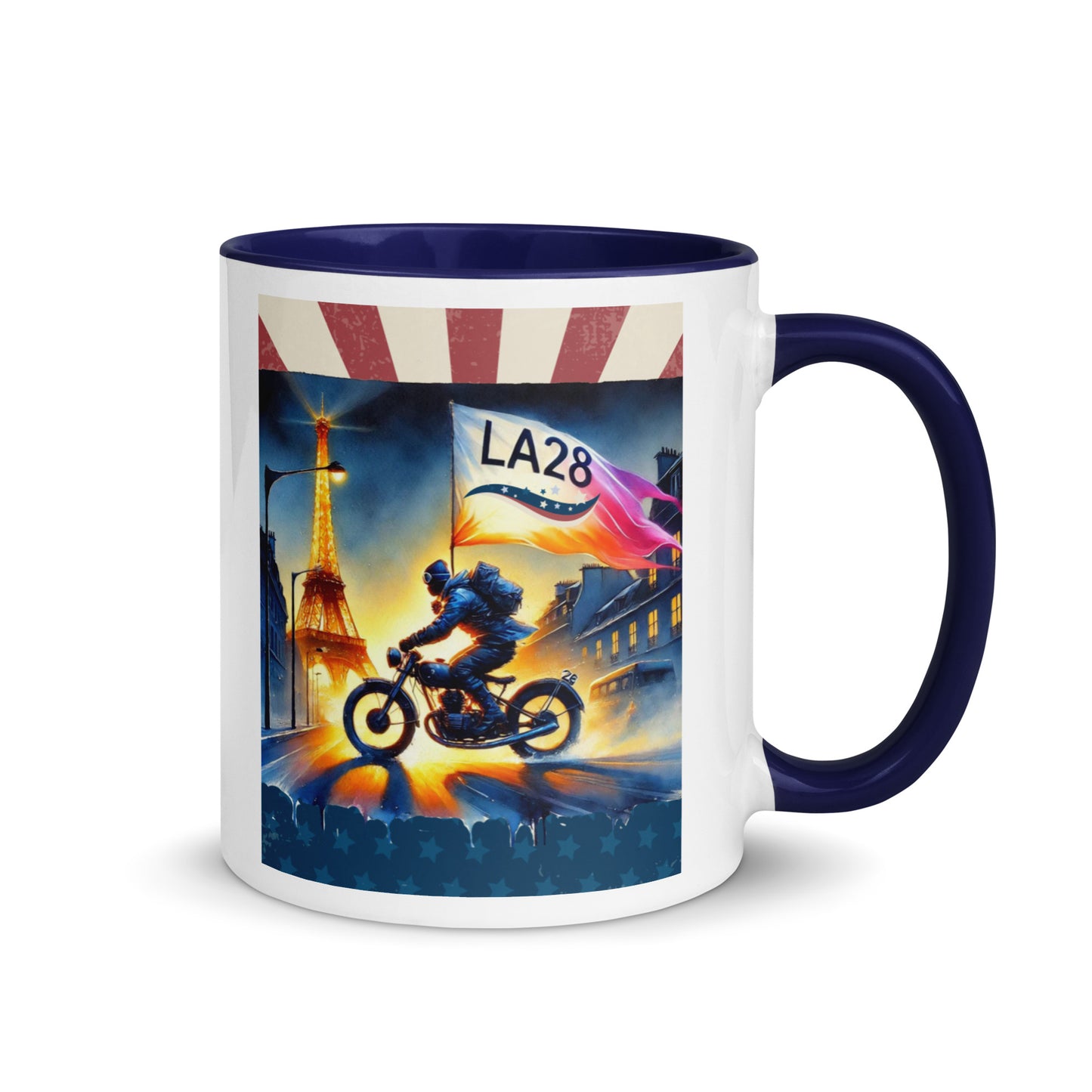 Cruisin to LA28" Vibrant Watercolor Painting – Olympic Spirit with Eiffel Tower Color Mug