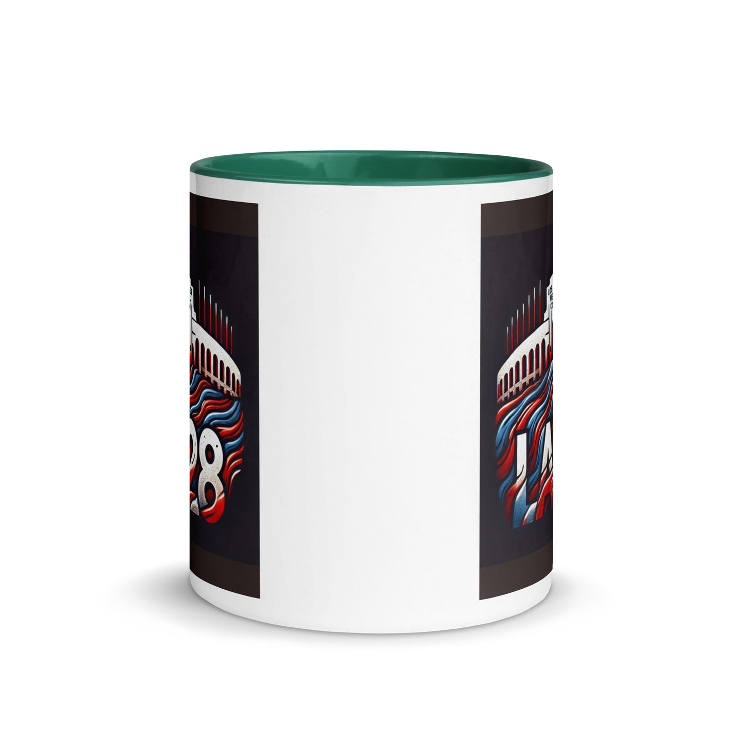 Patriotic Hat LA28 Logo with Los Angeles Memorial Coliseum Outline Color Mug