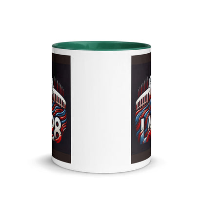 Patriotic Hat LA28 Logo with Los Angeles Memorial Coliseum Outline Color Mug