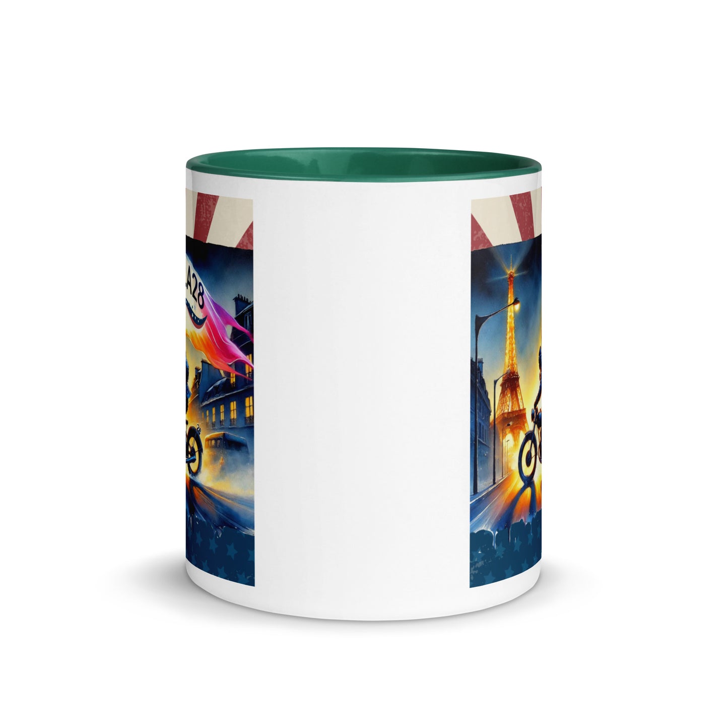 Cruisin to LA28" Vibrant Watercolor Painting – Olympic Spirit with Eiffel Tower Color Mug