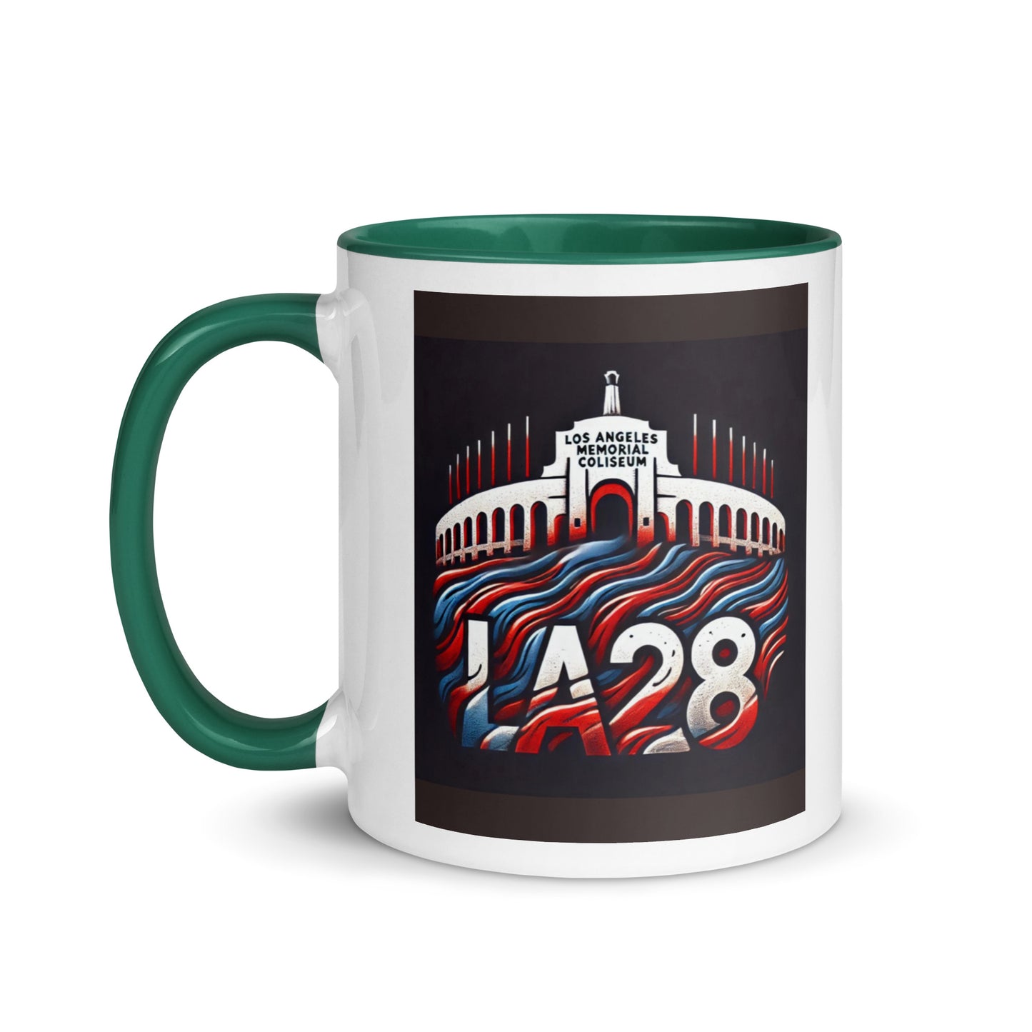 Patriotic LA28 Logo with Los Angeles Memorial Coliseum Outline Color Mug