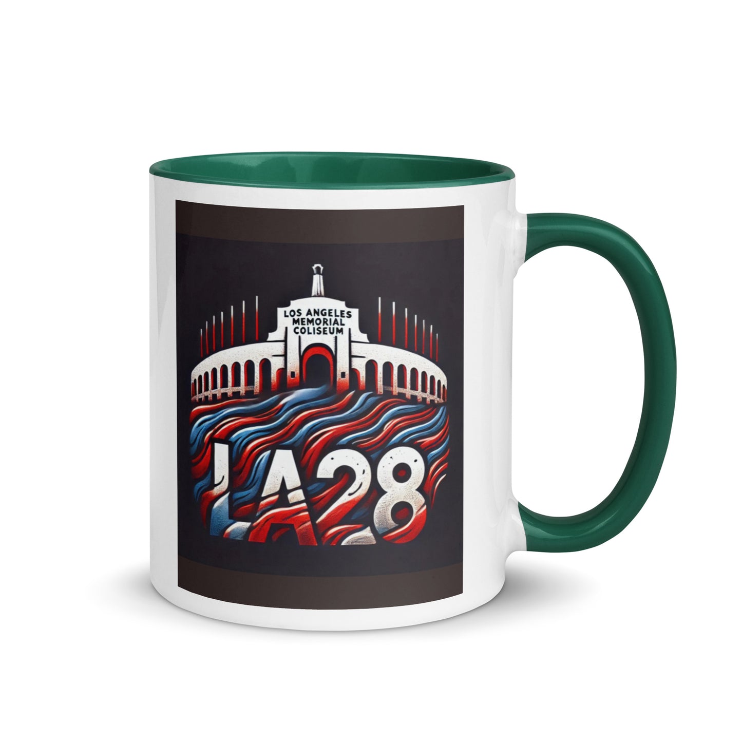 Patriotic Hat LA28 Logo with Los Angeles Memorial Coliseum Outline Color Mug