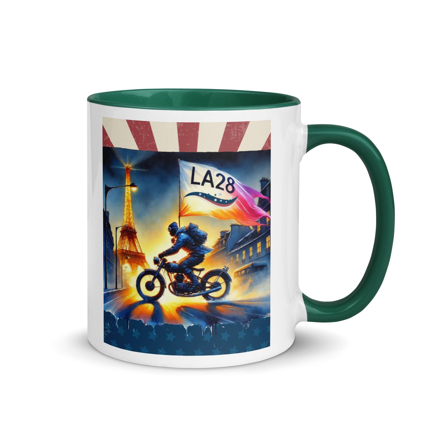 Cruisin to LA28" Vibrant Watercolor Painting – Olympic Spirit with Eiffel Tower Color Mug