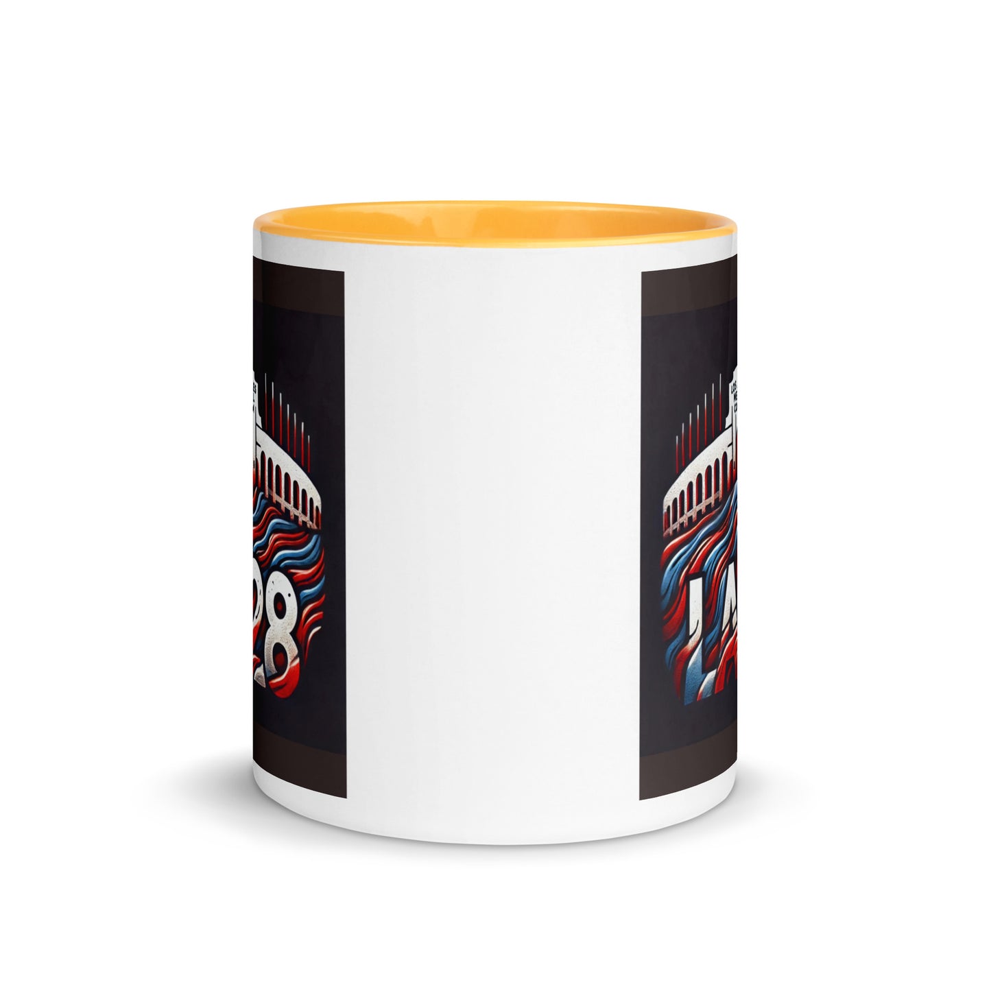 Patriotic Hat LA28 Logo with Los Angeles Memorial Coliseum Outline Color Mug