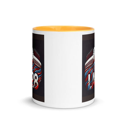 Patriotic Hat LA28 Logo with Los Angeles Memorial Coliseum Outline Color Mug