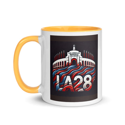 Patriotic Hat LA28 Logo with Los Angeles Memorial Coliseum Outline Color Mug