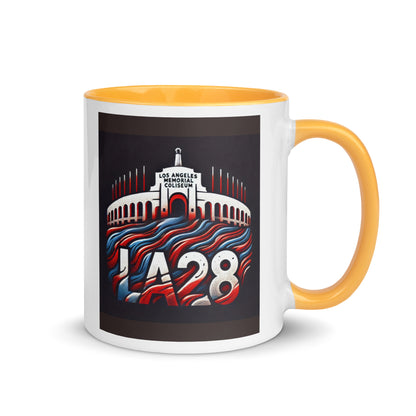 Patriotic Hat LA28 Logo with Los Angeles Memorial Coliseum Outline Color Mug