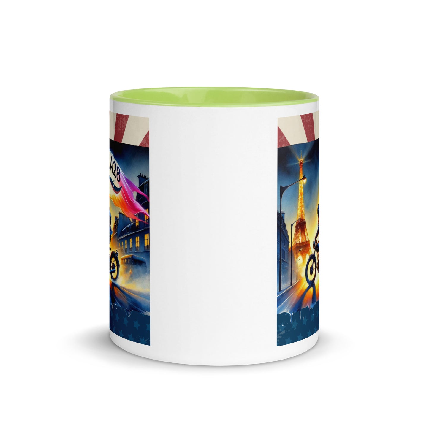 Cruisin to LA28" Vibrant Watercolor Painting – Olympic Spirit with Eiffel Tower Color Mug