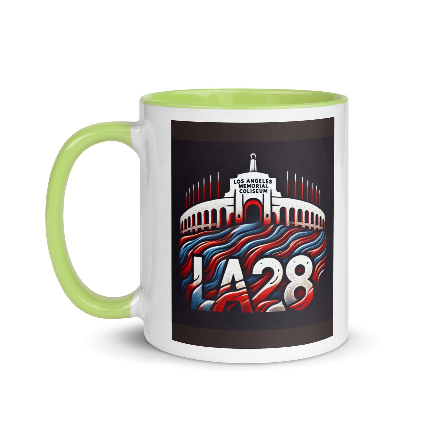 Patriotic Hat LA28 Logo with Los Angeles Memorial Coliseum Outline Color Mug