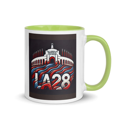 Patriotic LA28 Logo with Los Angeles Memorial Coliseum Outline Color Mug