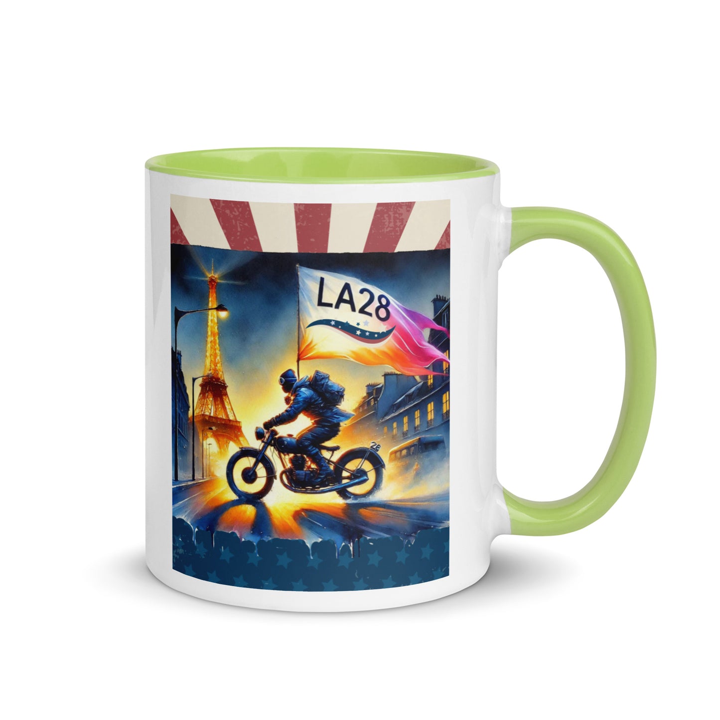 Cruisin to LA28" Vibrant Watercolor Painting – Olympic Spirit with Eiffel Tower Color Mug