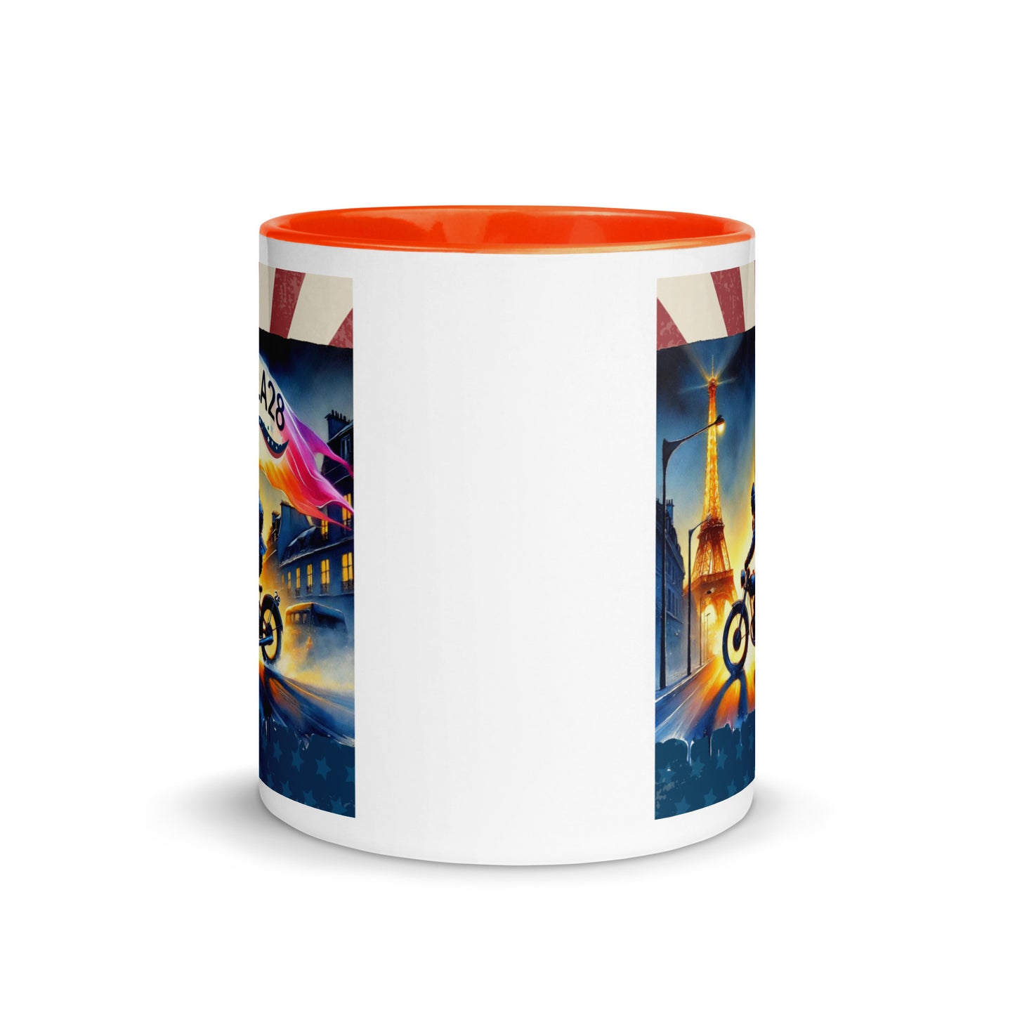 Cruisin to LA28" Vibrant Watercolor Painting – Olympic Spirit with Eiffel Tower Color Mug