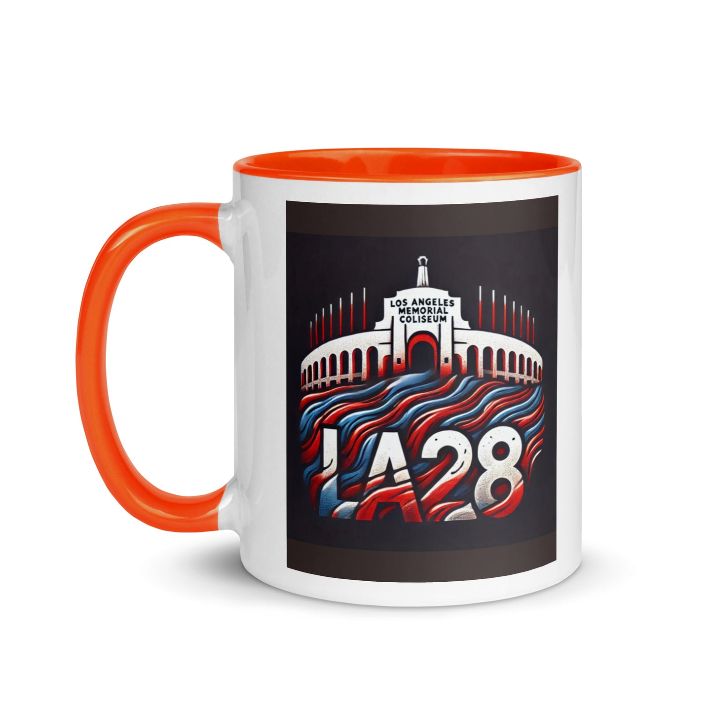 Patriotic LA28 Logo with Los Angeles Memorial Coliseum Outline Color Mug