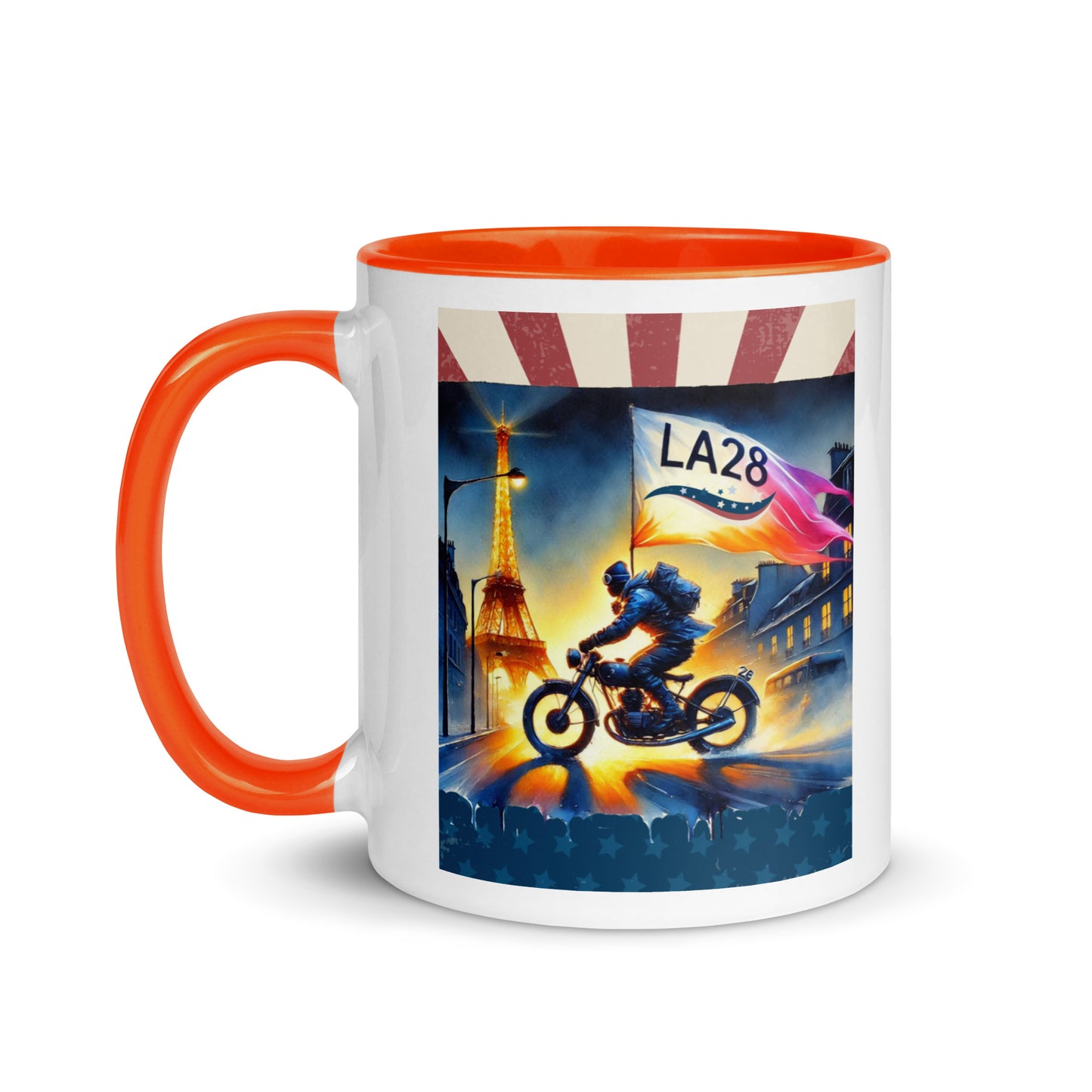 Cruisin to LA28" Vibrant Watercolor Painting – Olympic Spirit with Eiffel Tower Color Mug