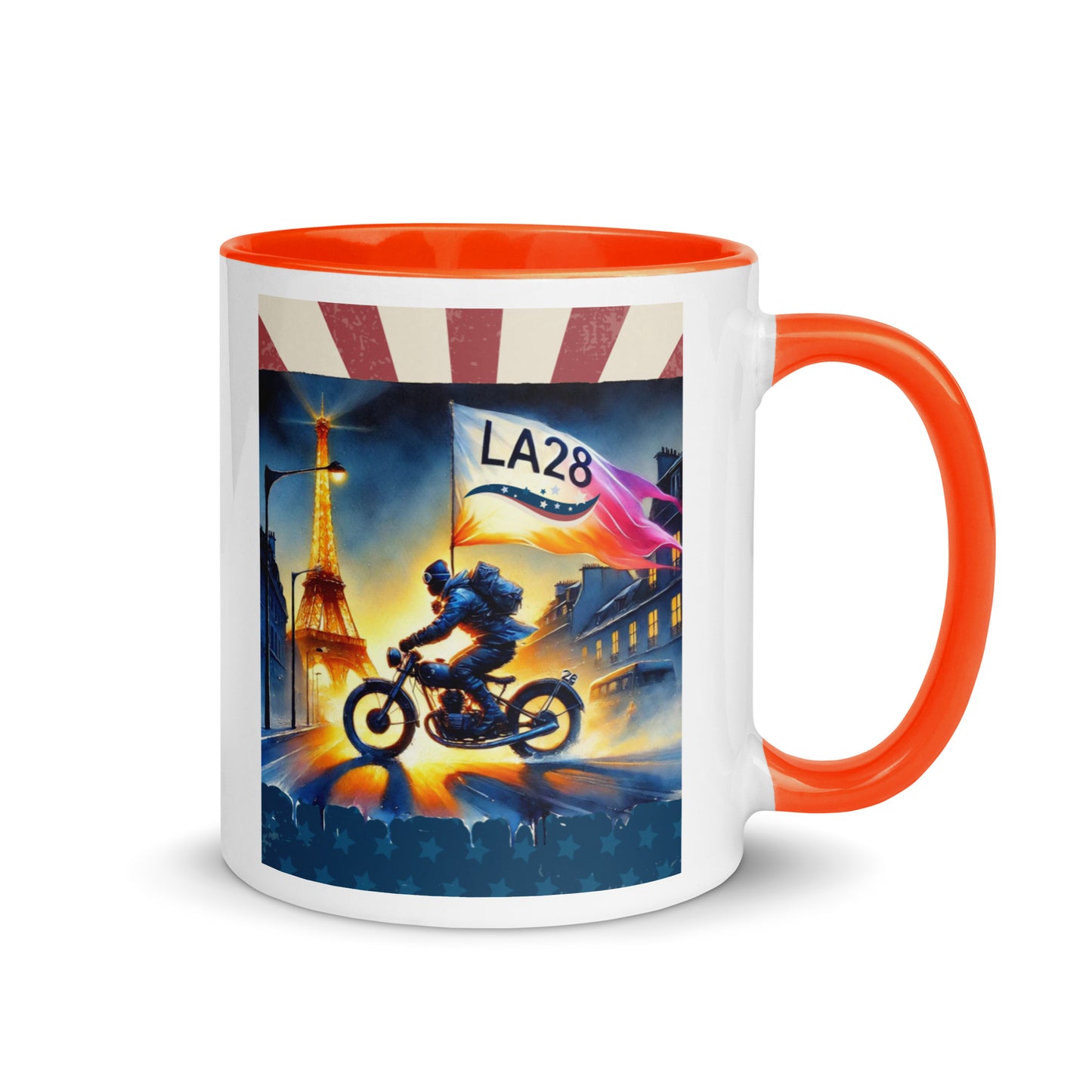 Cruisin to LA28" Vibrant Watercolor Painting – Olympic Spirit with Eiffel Tower Color Mug