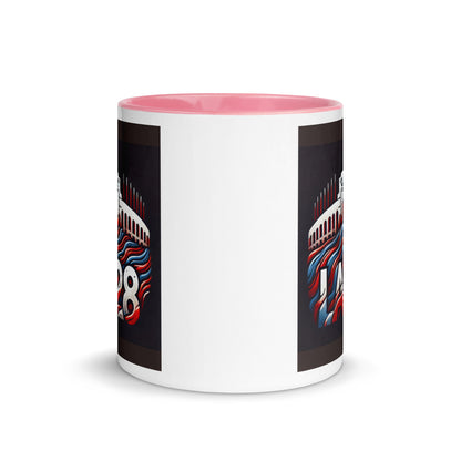 Patriotic Hat LA28 Logo with Los Angeles Memorial Coliseum Outline Color Mug
