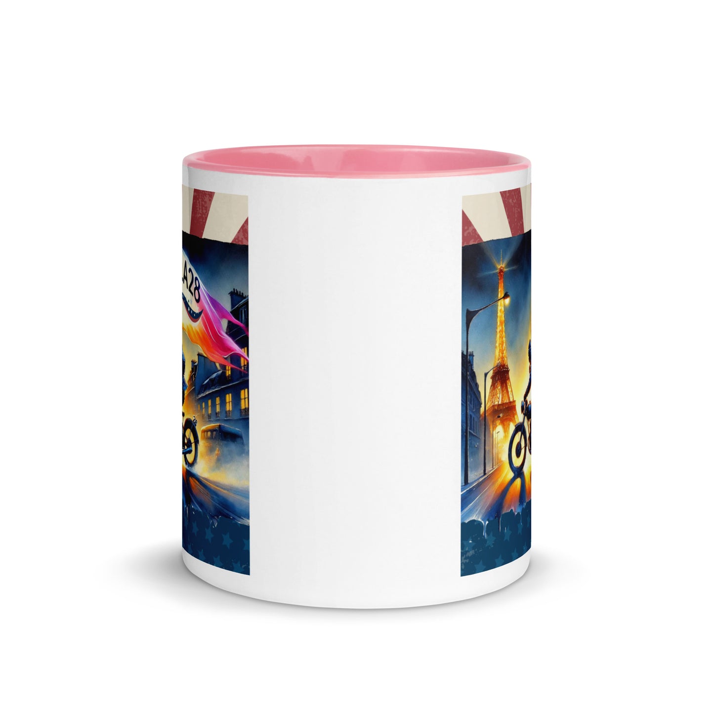 Cruisin to LA28" Vibrant Watercolor Painting – Olympic Spirit with Eiffel Tower Color Mug