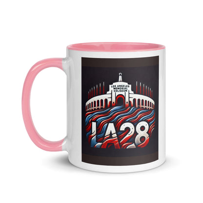Patriotic Hat LA28 Logo with Los Angeles Memorial Coliseum Outline Color Mug