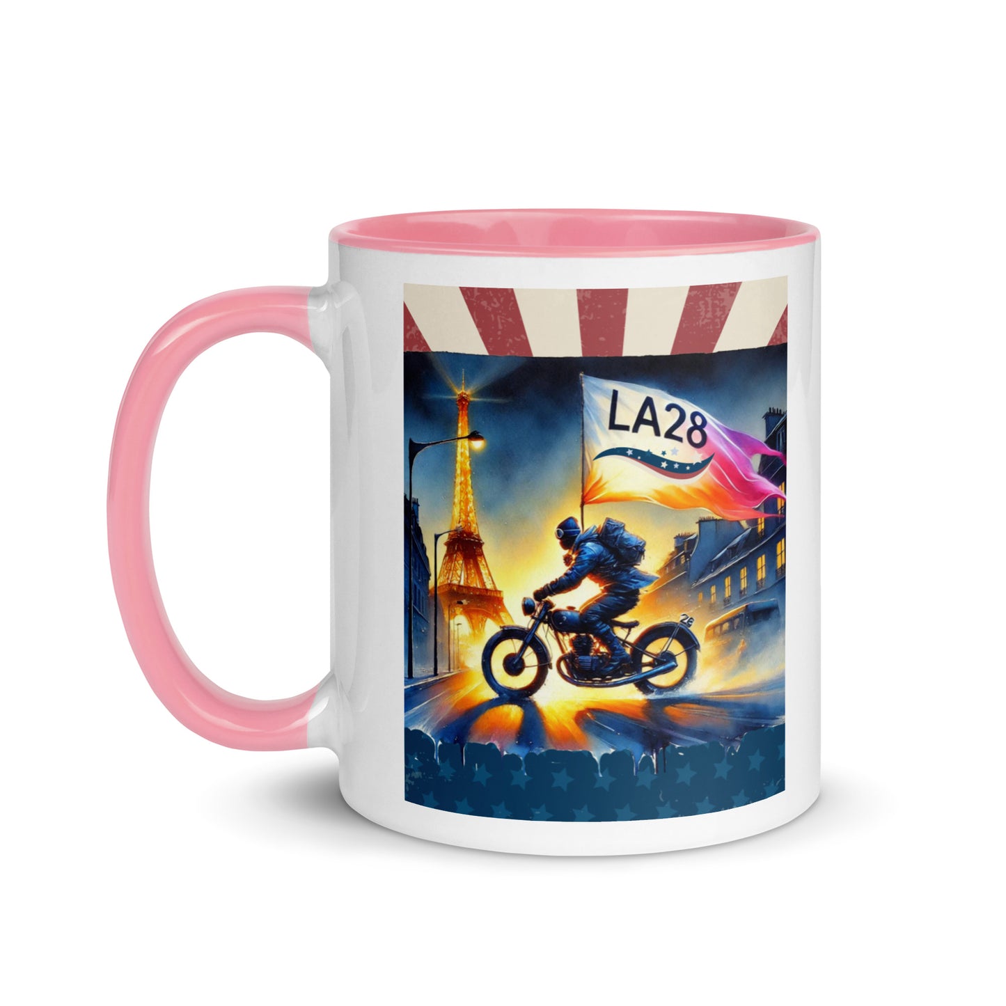 Cruisin to LA28" Vibrant Watercolor Painting – Olympic Spirit with Eiffel Tower Color Mug