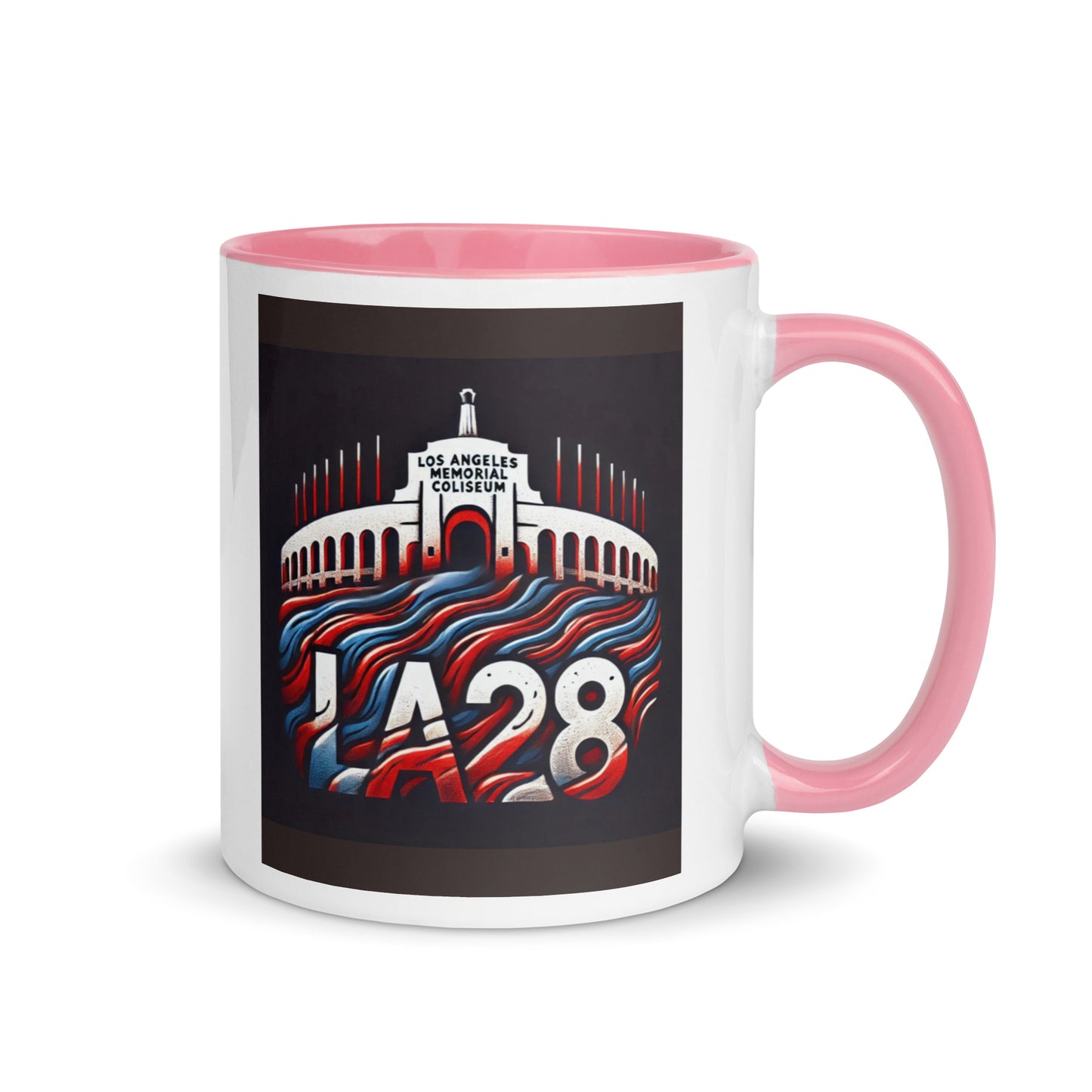 Patriotic LA28 Logo with Los Angeles Memorial Coliseum Outline Color Mug