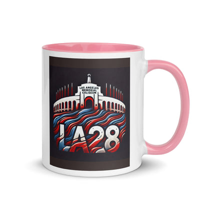 Patriotic Hat LA28 Logo with Los Angeles Memorial Coliseum Outline Color Mug