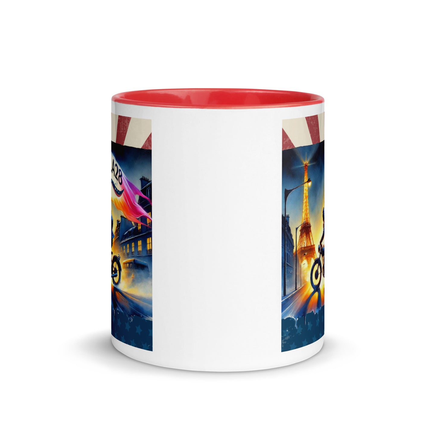 Cruisin to LA28" Vibrant Watercolor Painting – Olympic Spirit with Eiffel Tower Color Mug