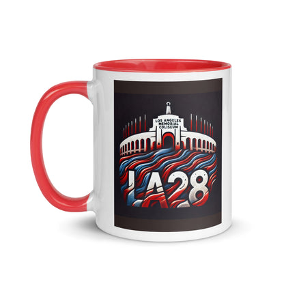 Patriotic Hat LA28 Logo with Los Angeles Memorial Coliseum Outline Color Mug