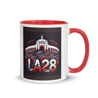 Patriotic Hat LA28 Logo with Los Angeles Memorial Coliseum Outline Color Mug