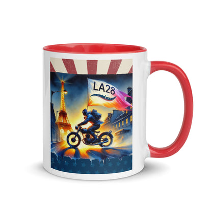 Cruisin to LA28" Vibrant Watercolor Painting – Olympic Spirit with Eiffel Tower Color Mug
