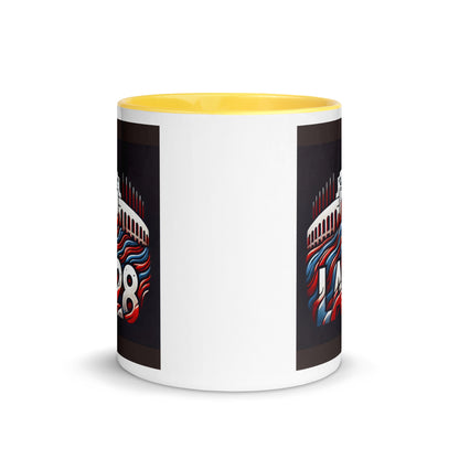 Patriotic Hat LA28 Logo with Los Angeles Memorial Coliseum Outline Color Mug