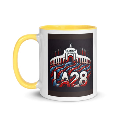 Patriotic LA28 Logo with Los Angeles Memorial Coliseum Outline Color Mug