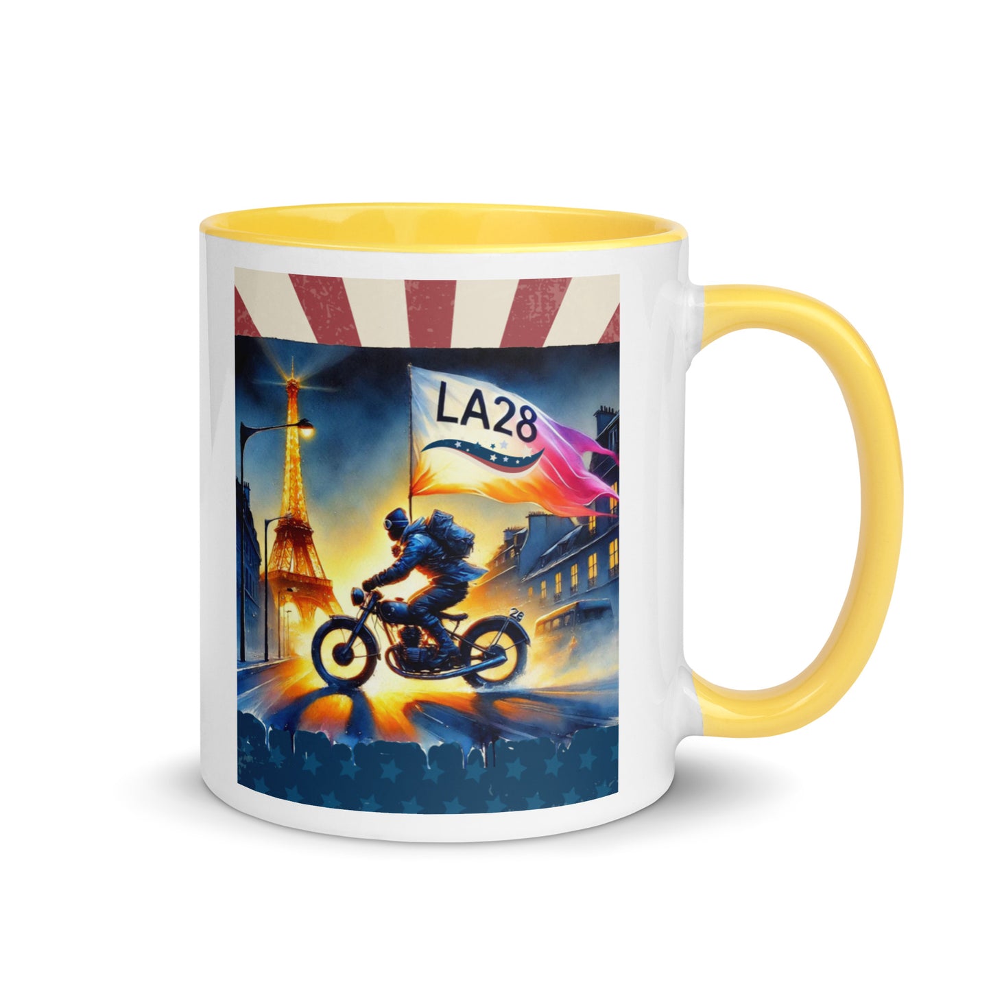 Cruisin to LA28" Vibrant Watercolor Painting – Olympic Spirit with Eiffel Tower Color Mug
