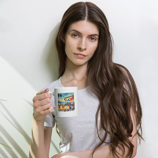 LA28 Beach Volleyball and Band Watercolor Painting White mug