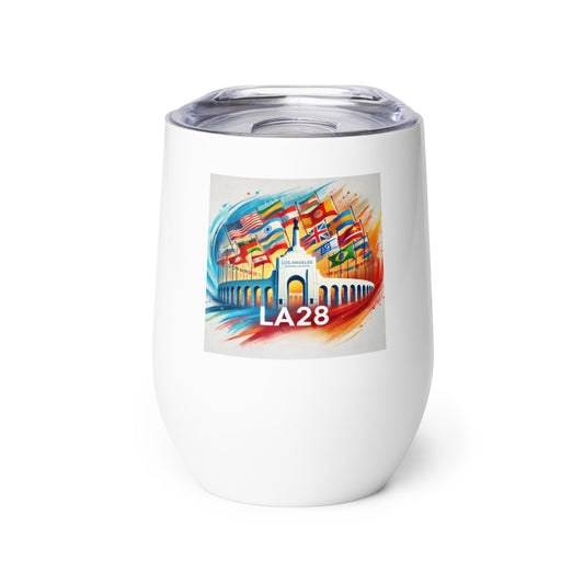 Patriotic LA28 Watercolor Logo Featuring Flags of Nations Wine Tumbler