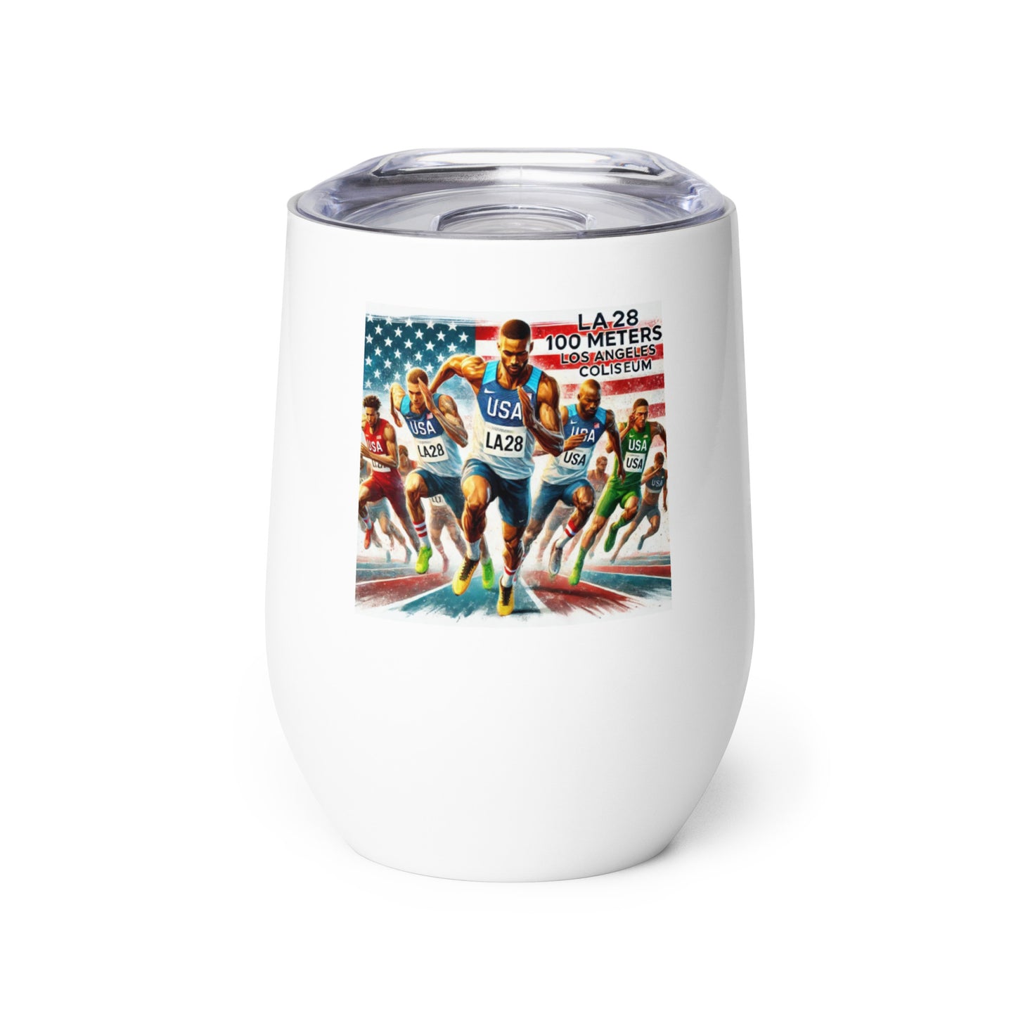 LA28 Team USA 100 Meters Watercolor Print | Los Angeles Coliseum Art Wine Tumbler