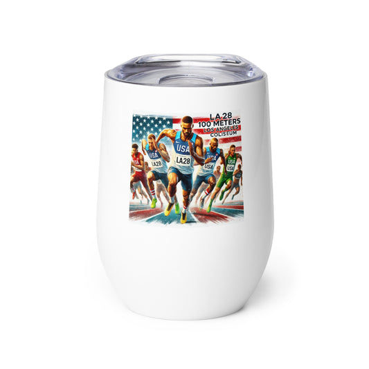LA28 Team USA 100 Meters Watercolor Print | Los Angeles Coliseum Art Wine Tumbler