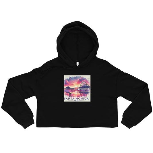 Santa Monica Sunset Watercolor Print - LA28 Surrealistic Design Crop Hoodie