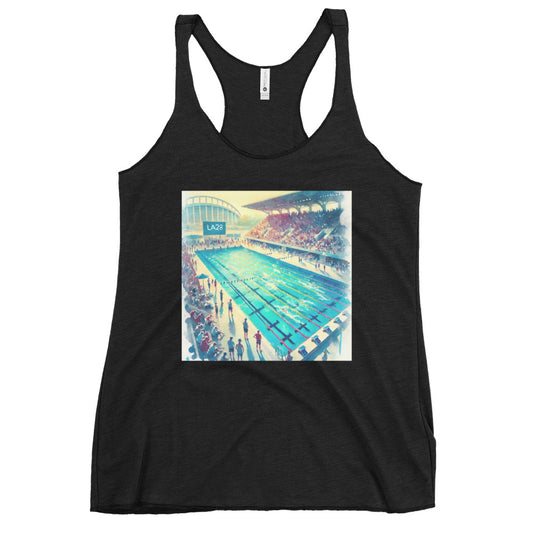 LA28 Swimming Event Watercolor Art Print - Olympic Pool & Crowd Scene Women's Tank Top