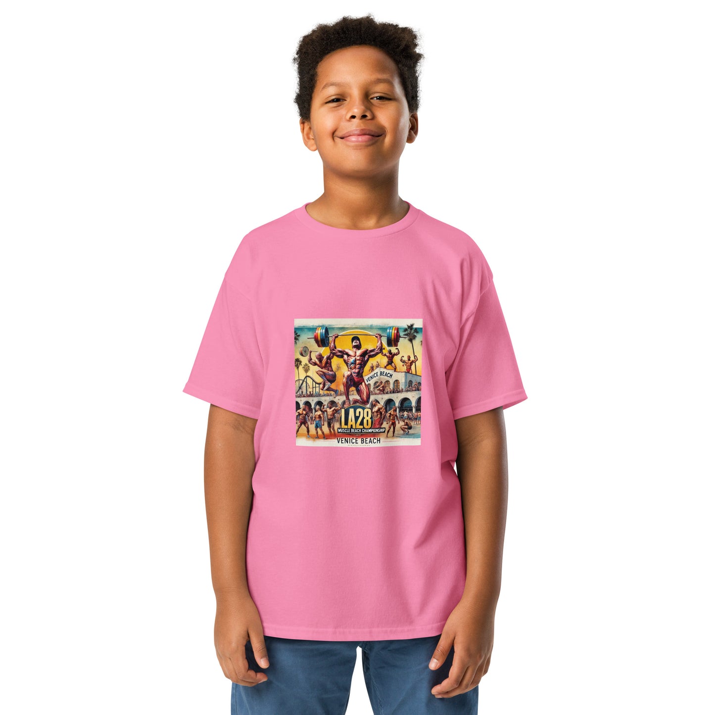 LA28 - Vibrant Muscle Beach Championship - Venice Beach Men's Competition | Southern California Art Youth T-shirt
