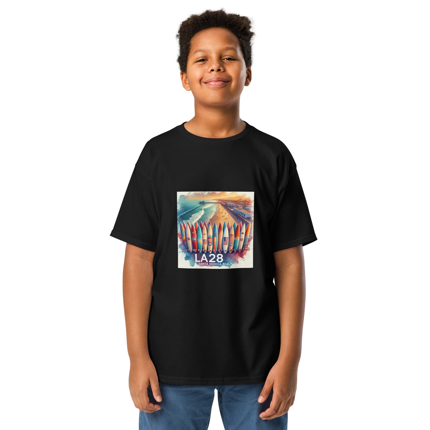 Surreal LA28 Surfboard Quiver Art Print - Santa Monica Beach Youth T-shirt