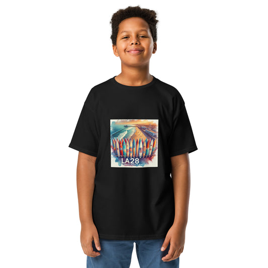 Surreal LA28 Surfboard Quiver Art Print - Santa Monica Beach Youth T-shirt