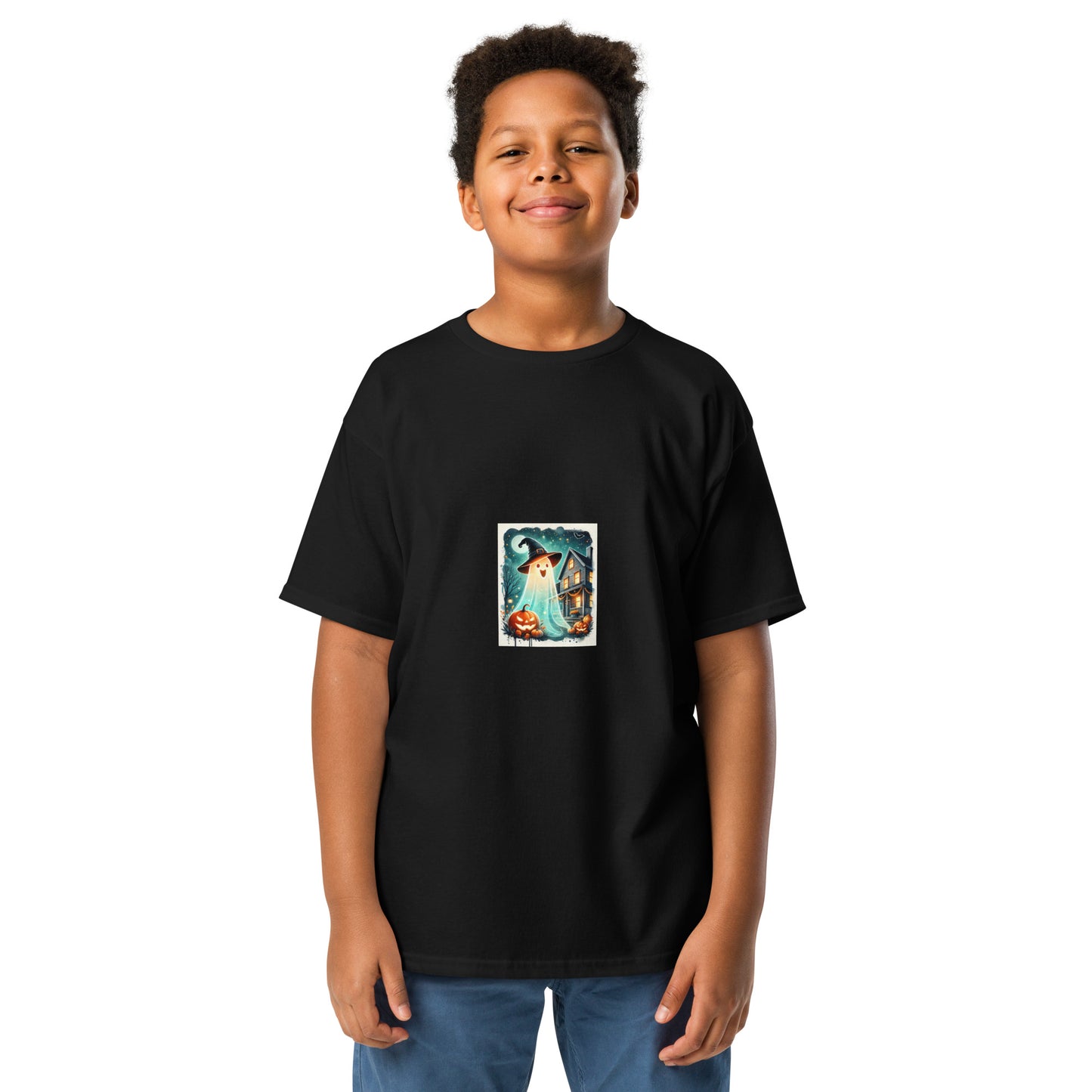 Glowing Ghost with Witch Hat Youth T-shirt