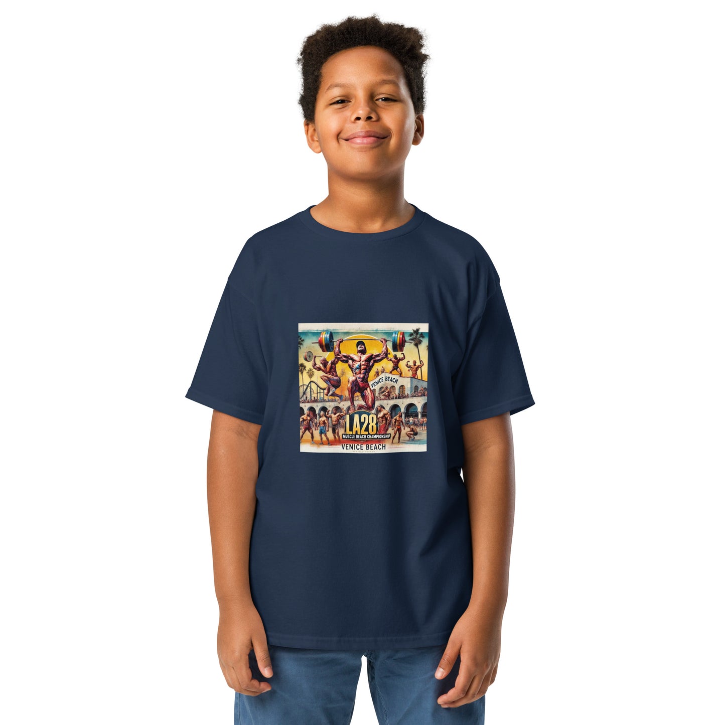 LA28 - Vibrant Muscle Beach Championship - Venice Beach Men's Competition | Southern California Art Youth T-shirt
