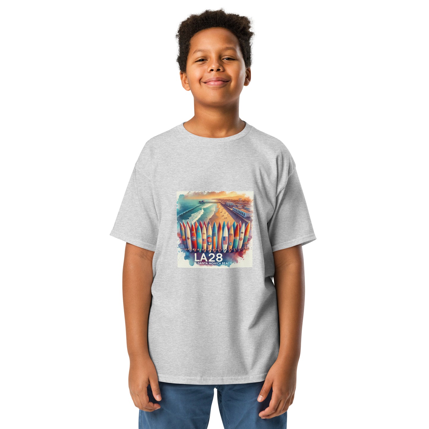 Surreal LA28 Surfboard Quiver Art Print - Santa Monica Beach Youth T-shirt