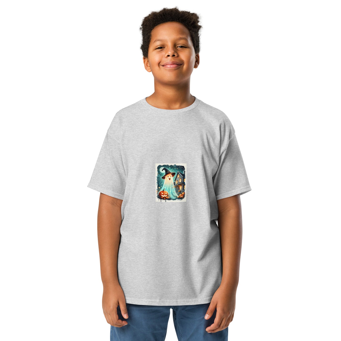 Glowing Ghost with Witch Hat Youth T-shirt